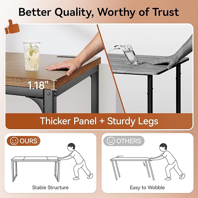Computer Desk with Power Outlets 55 Inch Large Home Office Desk with Deeper &amp Thicker Desktop Modern Gaming Desk Study Writing Work Desk Metal Frame Rustic Brown