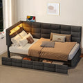 Twin Corner Bed Frame with Storage and Led Lights Upholstered Daybed Twin Size with Storage Drawers and Charging Station for Living RoomBedroom (Gray)