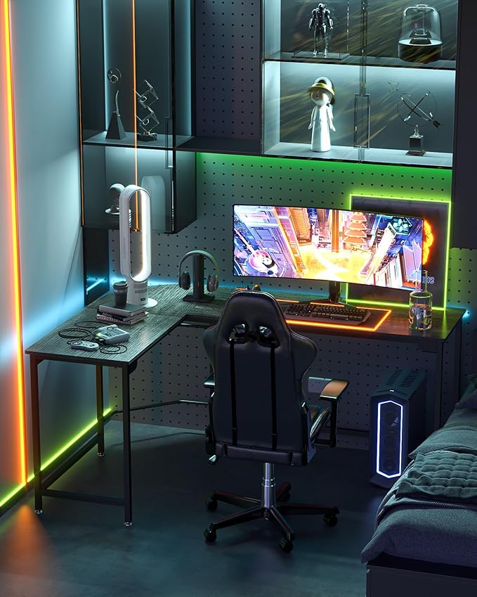 Teraves Modern L Shaped Gaming Desk 66'' Corner Computer Desk for Home Office Gaming Table Study Writing Workstation for Small Space Easy to Assemble