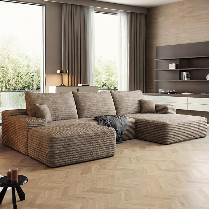 108 Sectional Couches for Living Room Cloud Couch Sofa with L-Shape Upholstered Boneless Couchs Modern Modular Sectional Couch with Chaise (Camel 108 Right Facing Chaise+2Seaters+1Ottoman)