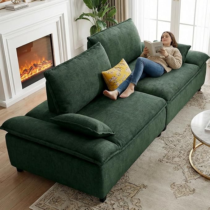 114” Oversized Sectional Sofa – Sailboat Cloud Couch with Adjustable Backrest Extra Deep &amp Wide Seats Modern Sleeper Sofa for Living Room (Green 114-inch)