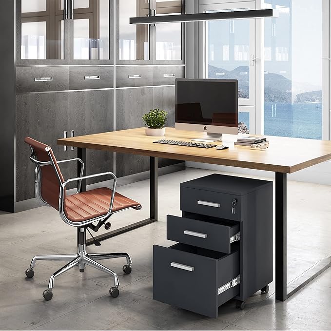Modern Design Lazio Black File Cabinet Filing Cabinets for Home Office Drawers for Under Desk Locking 3 Drawer Rolling Wood File Cabinet with Lock by Crafts and Comfort