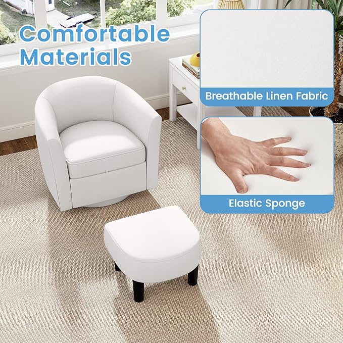 Giantex Swivel Small Accent Chair with Ottoman Modern Barrel Club Chair w/Footrest Curved Backrest &amp Armrests Removable Seat Cushion Swivel Single Sofa Arm Chair for Living Room Bedroom(Cream