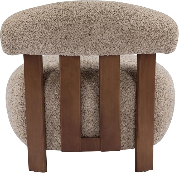 Christopher Knight Home Elvina Boucle Fabric Accent Chair Solid Wood Single Lounge Sofa Bedroom Comfy Reading Chair for Modern Minimalist Style Living Room/Home Office Light Brown