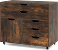 File Cabinet Rustic Filing Cabinet w/Universal Wheels Wood Printer Stand w/Storage Rolling File Cabinets for Home Office Living Dining Room (Rustic Brown 2 Large Drawers &amp 3 Small Drawers)