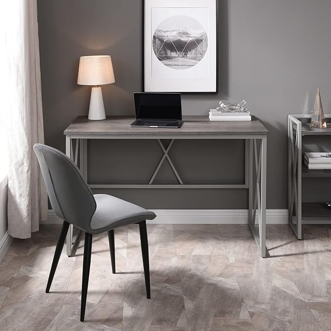 Leick Home Collapsible X Writing Computer Desk Space Saving for Bedroom Home Office Small Spaces Fully Assembled in Weathered Wood/Satin Nickel 70002-WWNK