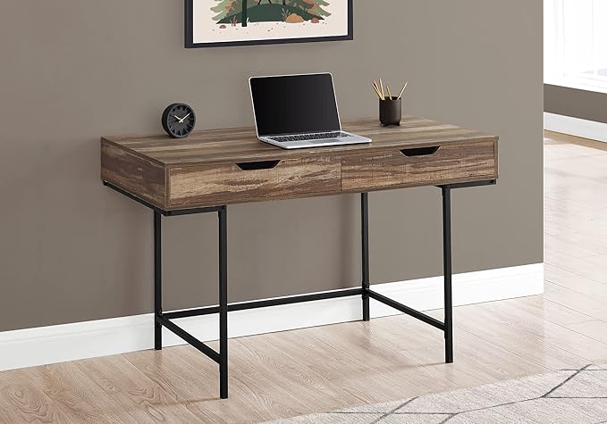 Computer Desk Home Office Laptop Storage Drawers 48 l Work Brown Laminate Black Metal Contemporary Modern MS585