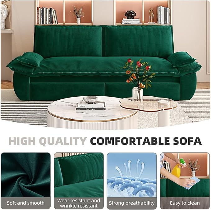 Cilee 73.2 Folding Sofa Bed 3-in-1 Convertible Loveseat Sleeper Sofa Pull Out Futon Sofa Bed Comfy Floor Couch with Storage Pocket &amp 2 Pillows Love Seats Furniture for Living Room Velvet Gr