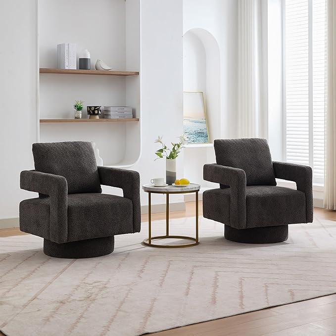 Aoiy &amp Wifon 29.13 W 360 Degree Small Swivel Accent Chairs Set of 2 Modern Living Room Accent Chairs Comfy Swivel Barrel Chairs for Living Room Boucle Charcoal