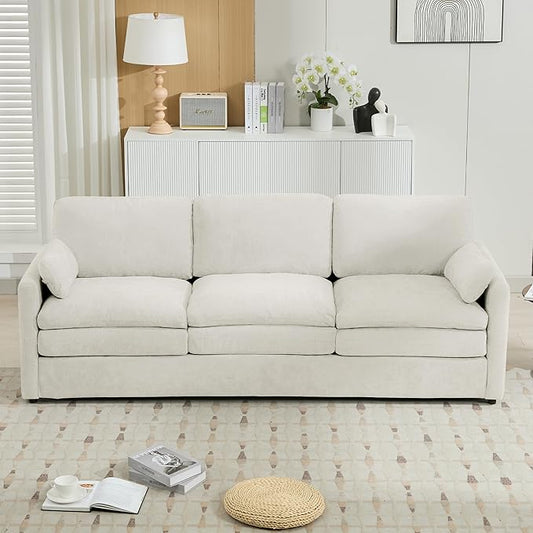 89 Oversized Cozy Upholstered 3-Seater Sofa Comfy Cloud Sofa with Detachable Lumbar Pillow Chenille Fabric Cloud Sofa Double Cushion Couch for Living Room (Beige-3c)