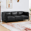 QHITTY 3 Seater Accent Sofa Mid-Century Modern Upholstered Couch Chair Faux Leather Sofa Couch with Iron Frame and Upholstered Armrest Backrest Cushion for Living Room Office Apartment (Black)