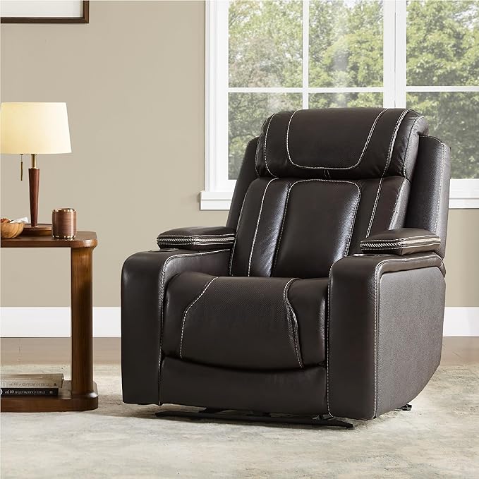 Watson &amp Whitely Electric Recliner Chairs for Adults Oversized Genuine Leather Recliner Super Zero Gravity Reclining Chair W Triple-Motor Adjustable Headrest &amp Lumbar Support Dark Brown