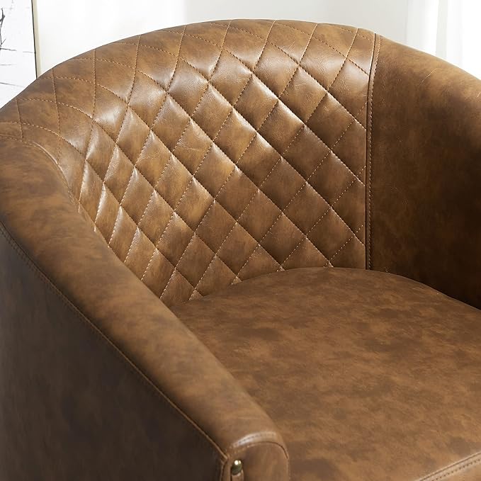 KINWELL 29 Wide Tufted Faux Leather Swivel Barrel Chair Set of 2 PU Leather Modern Upholstered Accent Chairs with Nailhead Trim Small Armchair for Living Room Bedroom Coffee