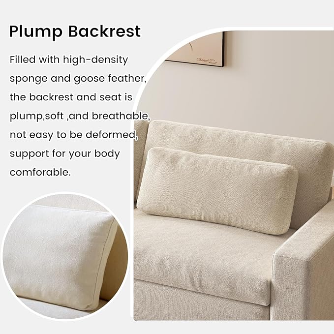 105 W Loveseat Sofa Large Modern Fabric Couch with 2 Pillows &amp Armrests Comfy 2-Seater Sofa for Living Room &amp Bedroom 330lbs Capacity Beige