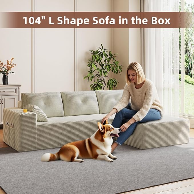 109 Boneless Couches for Living Room Modular Sectional Sofa with Oversized Chaise L-Shape Cloud Couch with Deep Seat (Beige Right Facing Chaise)