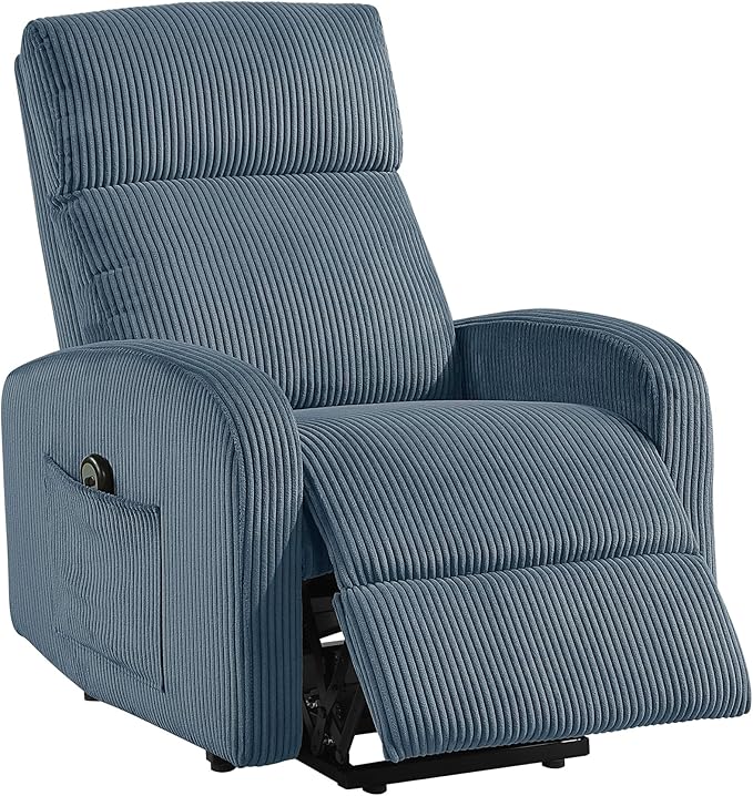 Lexicon Power Lift Recliner Chair for Elderly with Remote Control Gentle Lift Motion Side Pocket Armrest Corduroy Upholstered Electric Recliner for Living Room/Bedroom Easy Assembly Midnight Blue