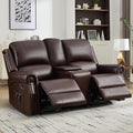 EBELLO Power Reclining Loveseat Faux Leather Double Recliner Sofa with Side Pocket Center Console Hidden Storage &amp Cup Holders Vintage Rivet Mid-Century Modern Design for Living Room Red Brow