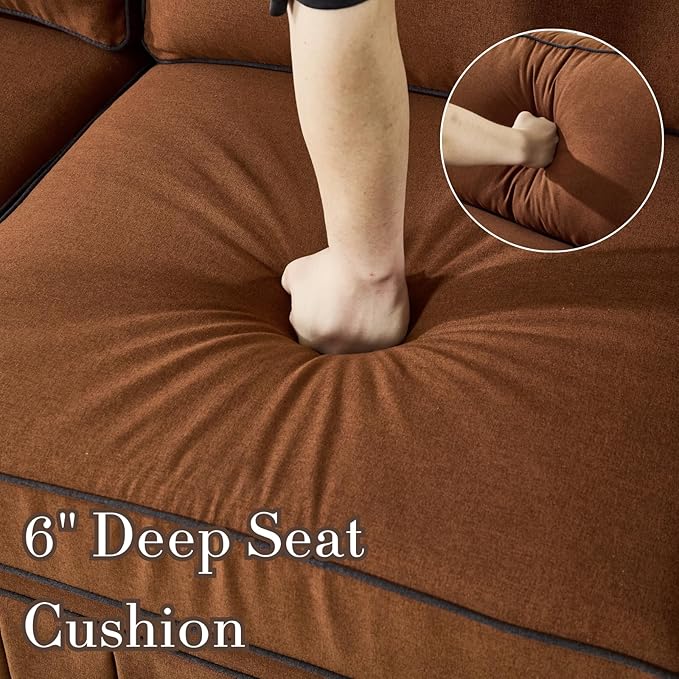 3 Seats Modular Sectional Sofa Couch 98 Modern Brown Linen Fabric Cloud Couches with Skirts &amp Washable Covers Oversized Upholstered Accent Sofa Couch with Deep Seat &amp Pillow for Living Room