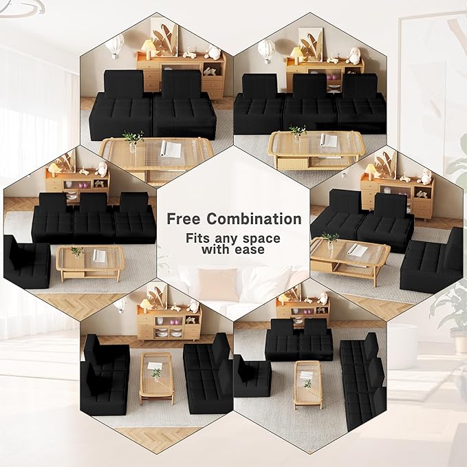 PurrJoys Modular Sectional 3-Seater Sofa 3-Piece Deep Seat Corduroy Lounge Sofa Small 3-Seater Couch for Living Room Bedroom Apartment Black
