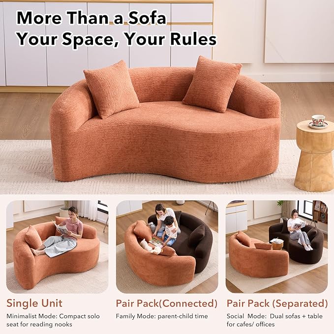 67 Modular Sectional Loveseat Sofa Chenille Upholstered Cloud Couch with S-Shaped Cushion Boneless Couch Sleeper Deep Seat Sofa with Throw Pillows for Living Room (Coral) | Chenille Comfortable