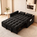 53'' Convertible Sleeper Sofa Bed Modern Velvet Fabric Adjustable Backrest Side Pocket and 2 Pillows 3-in-1 Pull Out Loveseat Couch for Living Room Bedroom Small Spaces Black
