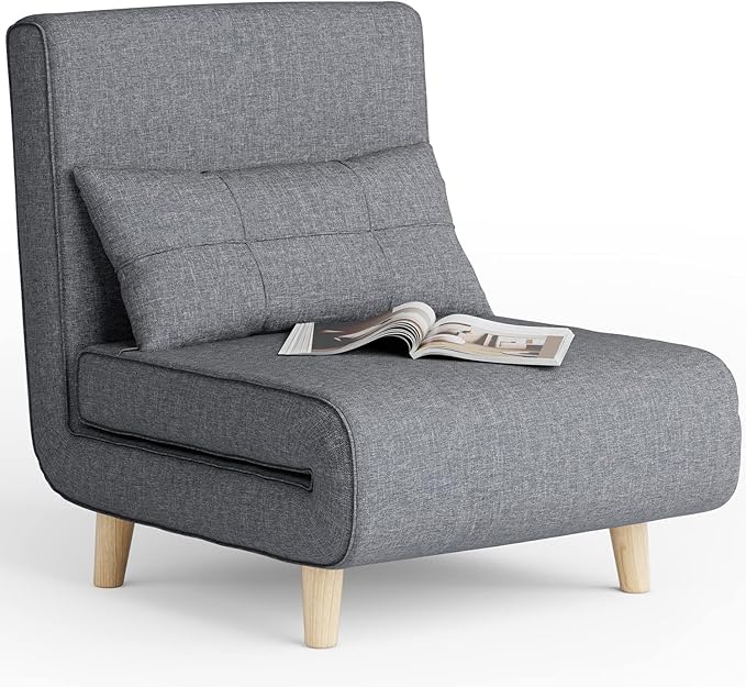 Aiho 3 in 1 Sleeper Chair Bed Convertible Chair Bed Futon Sofa with Adjustable Backrest Accent Chair for Apartment/Bedroom/Office Dark Grey