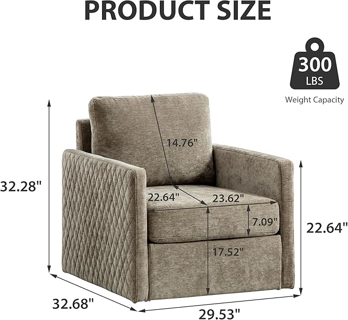 Chifee &amp Vingol 29.5 W Swivel Accent Chair Upholstered Swivel Chairs Mid Century Modern Chair for Living RoomTaupe