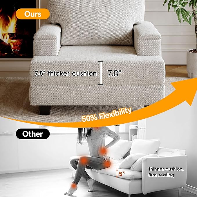 Oversized Accent Chair with Storage ArmrestComfy Living Room Chairs with 7.8'' CushionUpholstered Mid-Century ArmchairReading Accent Chairs for Bedroom Living RoomSingle Sofa Chair