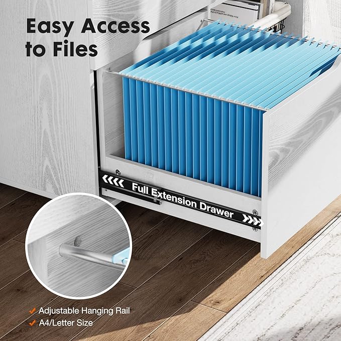File Cabinet with 3 Drawers Mobile Lateral Filing Cabinet with Open Storage Shelves for Home Office Under Desk Storage White