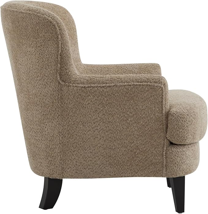 Christopher Knight Home Winnie Accent Chair and Ottoman Set Living Room/Bedroom Wooden Comfy Reading Chair with Footrest Stool Boucle Upholstered Wingback Single Sofa Brown