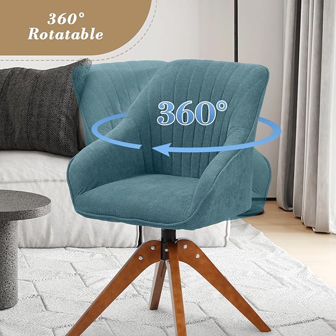 Athena Collection Modern Accent Chair Comfy Swivel Reading Chair for Adults Soft Upholstered Fabric Armchair with Wooden Legs for Living Room Bedroom Dorm Office Sky Blue