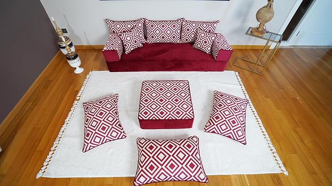 arabicsofa Handmade Turkish Floor Sofa with Backrest Pillows – Arabic Diwan Floor Cushions for Living Room