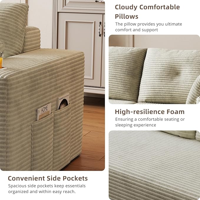 109 Boneless Couches for Living Room Modular Sectional Sofa with Oversized Chaise L-Shape Cloud Couch with Deep Seat (Beige Right Facing Chaise)