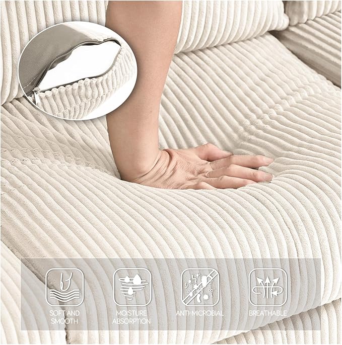 67'' L-Shaped Velvet Modular Sectional Couch Sofa with Ottoman 3-Seat Convertible Cloud Deep Seat Sofa Couches for Living Room Bedroom Apartment Cozy Chaise Lounge Sofas (Off White)