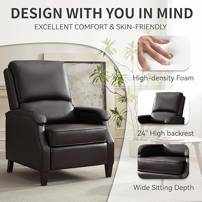 VKNOW Recliner Chair Leather Recliner with Soft Armrest Home Theater Seating with Adjustable Back and Lumbar Support Single Sofa for Adults Lounge Chair for Living Room Bedroom(Chestnut Brown)