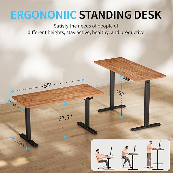 BIZUM Electric Standing Desk 55x24 inches Height Adjustable Desk Sit to Stand Desks Memory Gaming Computer Workstation for Home Office Light Rustic Brown