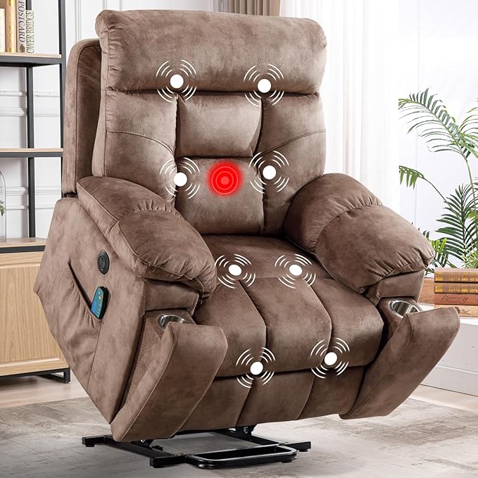 CANMOV Large Power Lift Recliner Chair with Massage and Heat for Elderly Big and Tall People Overstuffed Wide Recliners with 2 Cup Holders Side Pocket and USB Port Camel