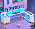 SEDETA 78.7” Large Gaming Computer Desk with Storage Drawers Reversible L Shaped Office Desk with Display Cabinet and Power Outlet Corner Gaming Desk with LED Lights for Home Office White
