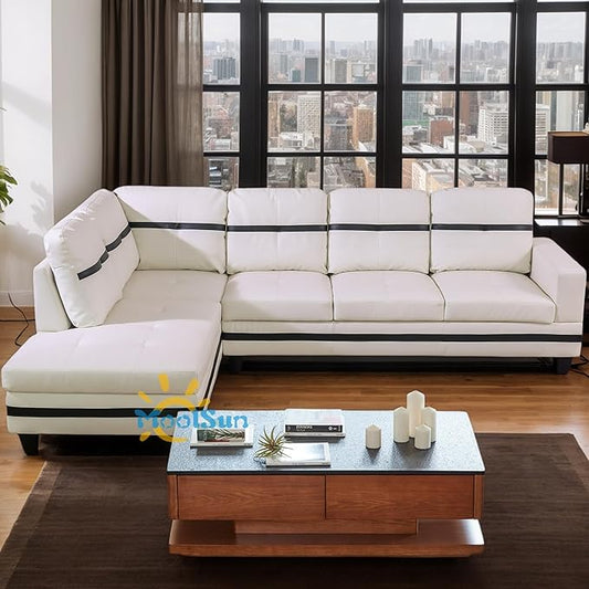 L-Shaped Combination Sofa Set Luxurious Synthetic Leather Living Room Sofa Suitable for Living Rooms Bedrooms Apartments and Offices
