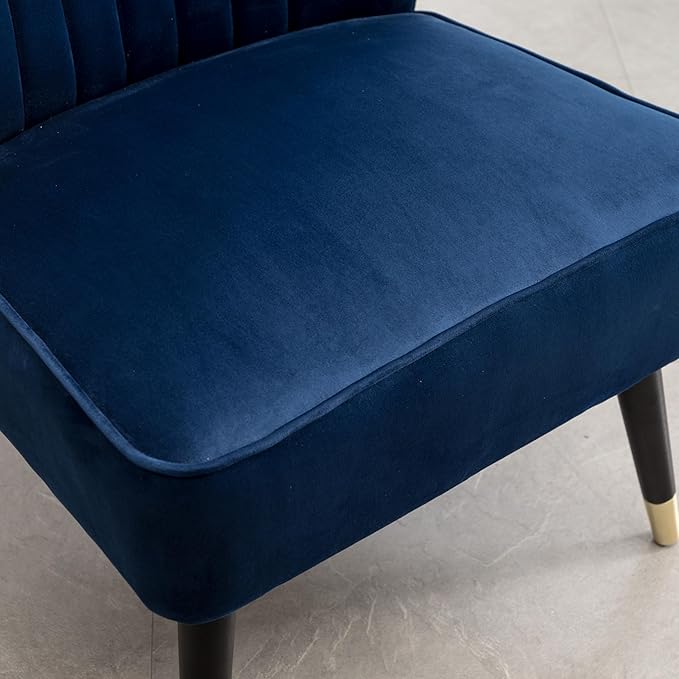 Modern Velvet Accent Chairs Reading Chair Cozy Curved Wingback Leisure Chair Upholstered Single Sofa Chair for Living Room Dining Room Bedroom Dressing Table Office (Navy)