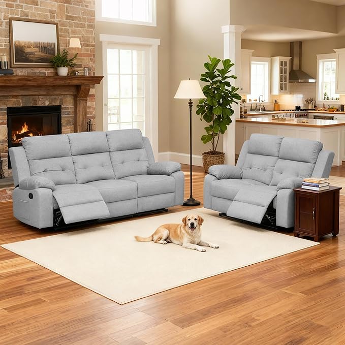 Reclining Love Seat Recliner Sofa Living Room Furniture Set Sofa and Loveseat Sets for Living Room RV(3 Seat+Loveseat Grey)