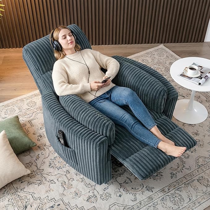 Power Lift Recliner ChairElectric Nursery Chair for Elderly Round Plush Faux Fur with Footrest Blue