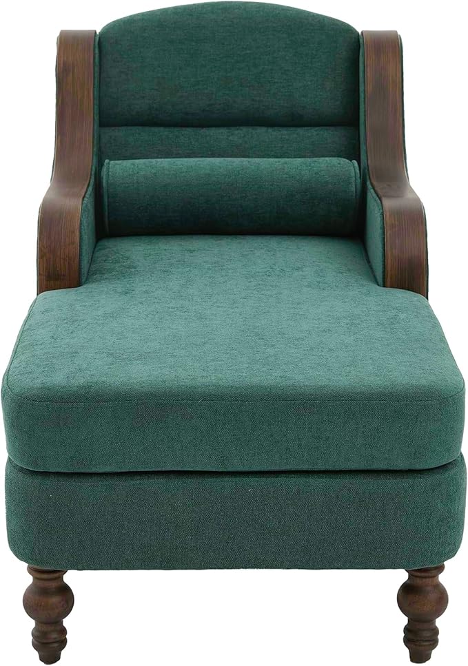 Upholstered Oversized Chaise Lounge Chair Solid Wood Frame Comfy Arm Chair with Thick Double-Layer Cushion Curved Armrests Modern Overstuffed Sleeper Recliner for Bedroom Living Room(Emerald Green)