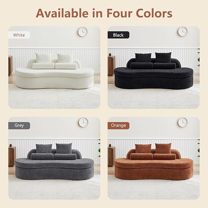 AVZEAR 78 Curved Loveseat Sofa Chenille Upholstered 2 Seater Couch for Living Room No Assembly Modern Love Seat Cloud Sofa with 2 Bolster Pillows &amp 2 Square Pillows High-Density Foam Orange