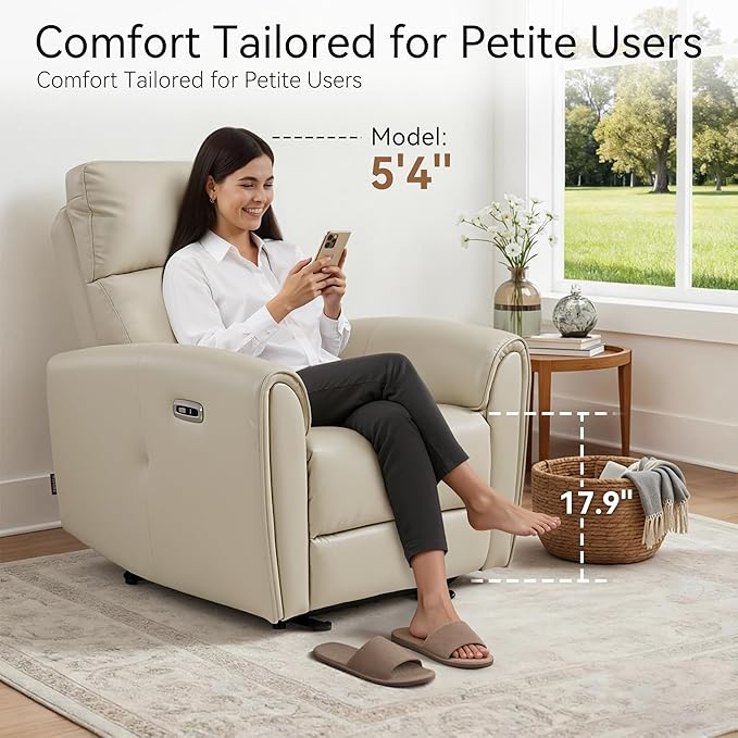 MCombo Power Small Recliners for Small Spaces Living Room RVs Modern Style Zero Wall Hugger Recliners Chair with Lumbar Support USB&ampCharging Ports FSC Certified Faux Leather PR699 (Beige)