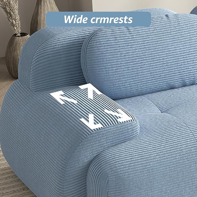 116 Modern Boneless Couches for Living Room Corduroy Cloud Couch Sectional with Deep Seat Blue Modular Sectional Sofa 3 Seater Couch for Living Room Sofas para Sala (Blue 3 Seater)