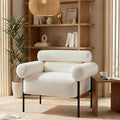 Modern Accent Chair Boucle Sofa Accent Chair for Living Room Upholstered Sherpa Mid-Century Modern Armchair Oversized Reading Chair with Channel Tufted for Bedroom Office White