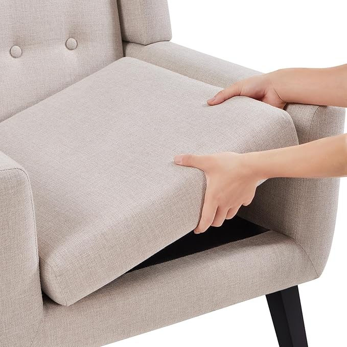 Yaheetech Accent Chair Modern Button Tufted Armchair Linen Fabric Sofa Chairs for Living Room Bedroom Mid-Century Comfy Reading Chair Beige