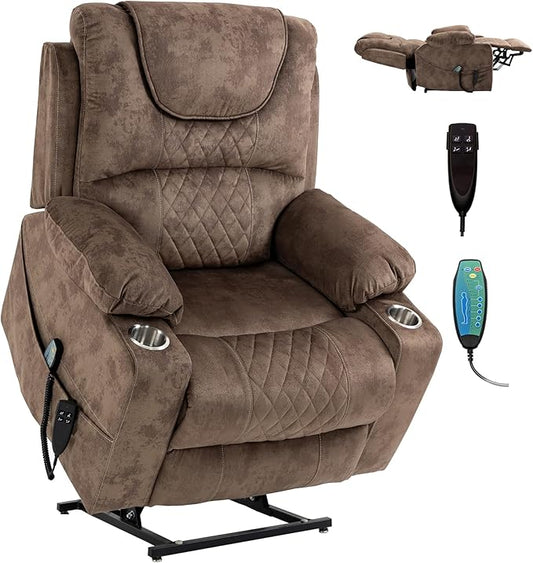 Oversized Power Lift Recliner Chair for Big and Tall 25 Large Electric Recliner Chair with Massage and Heating Dual Motor Zero Gravity Recliner Sofa Velvet Brown
