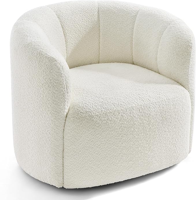 Swivel Accent Chair No Assembly Required Upholstered Boucle Fabric Barrel Chair for Living Room Beige
